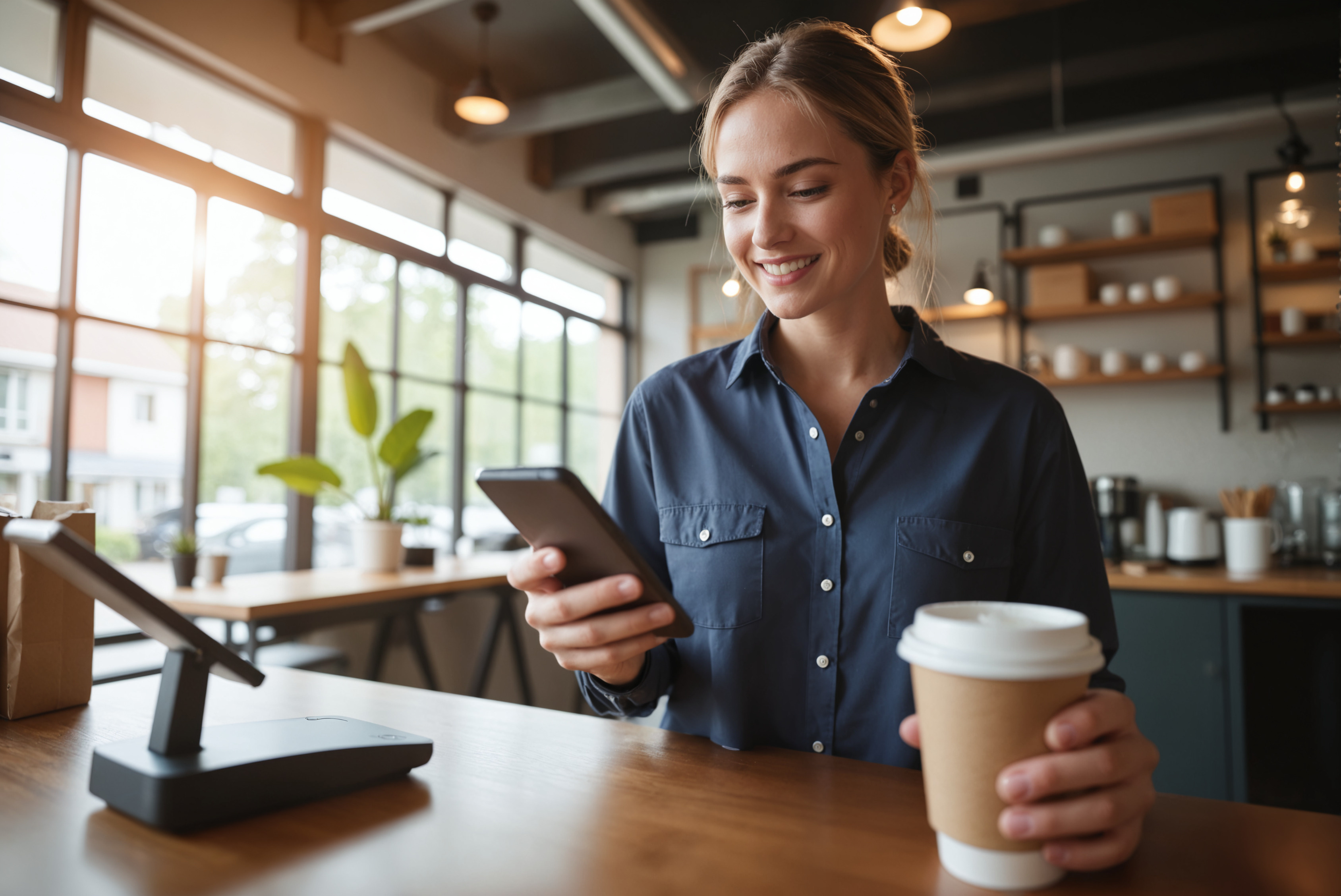 Customer paying with BLiTZ Pay at a café