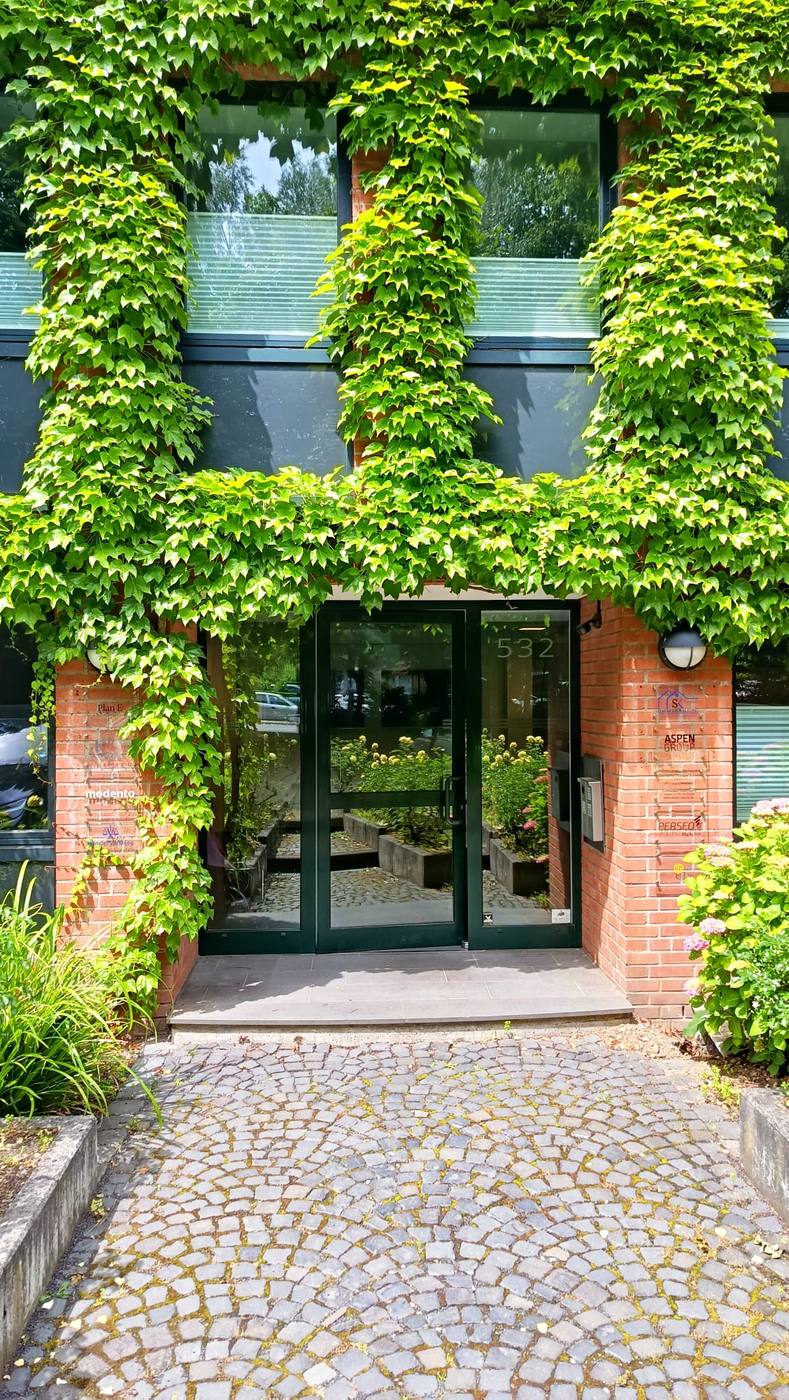 Ivy-covered office entrance